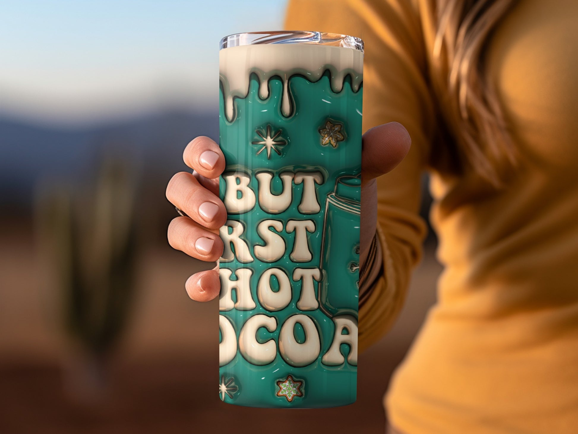 Cozy Hot Cocoa Design Travel Mug with Lid