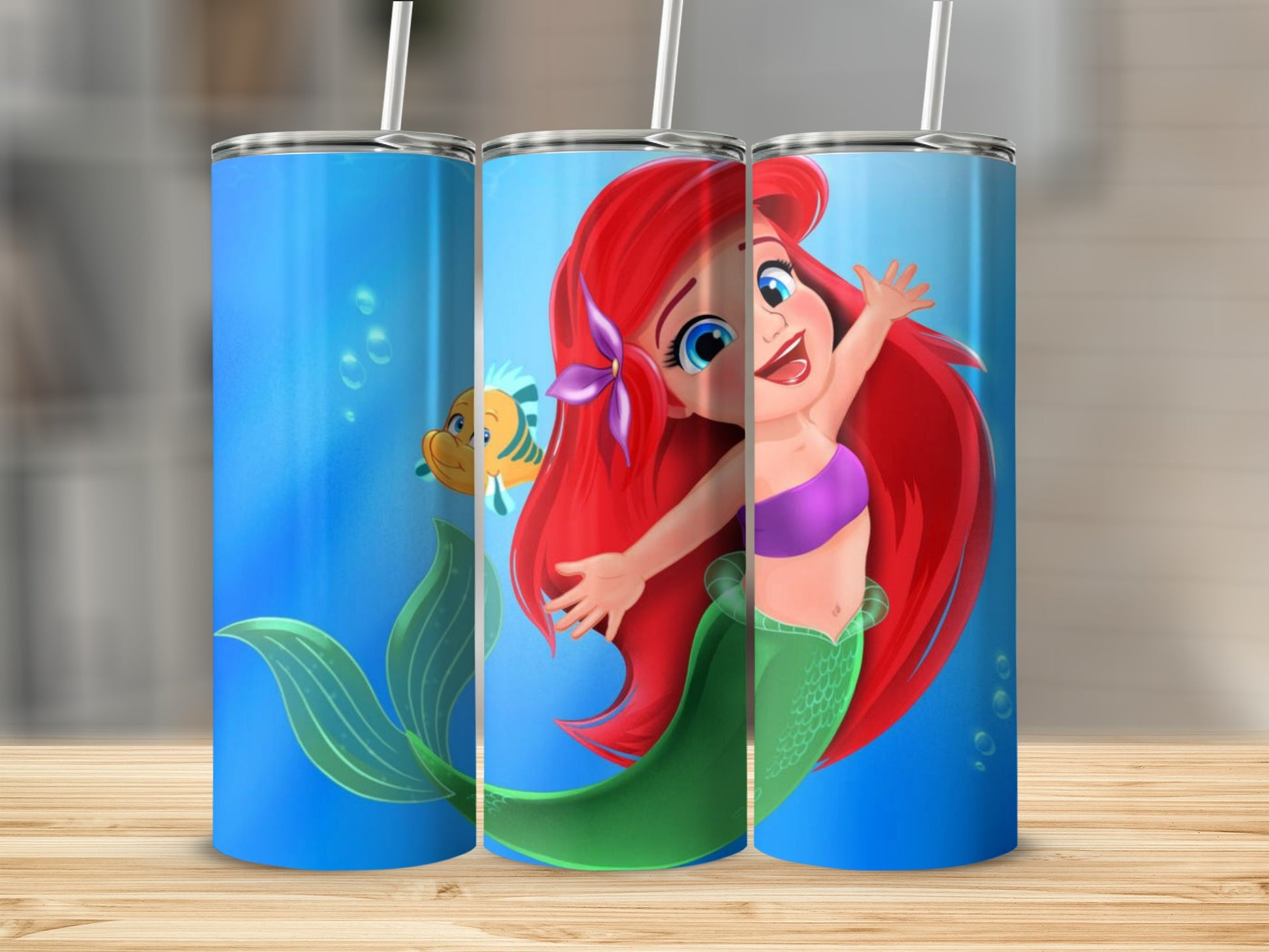 Little Mermaid Cartoon Tumbler with Colorful Design