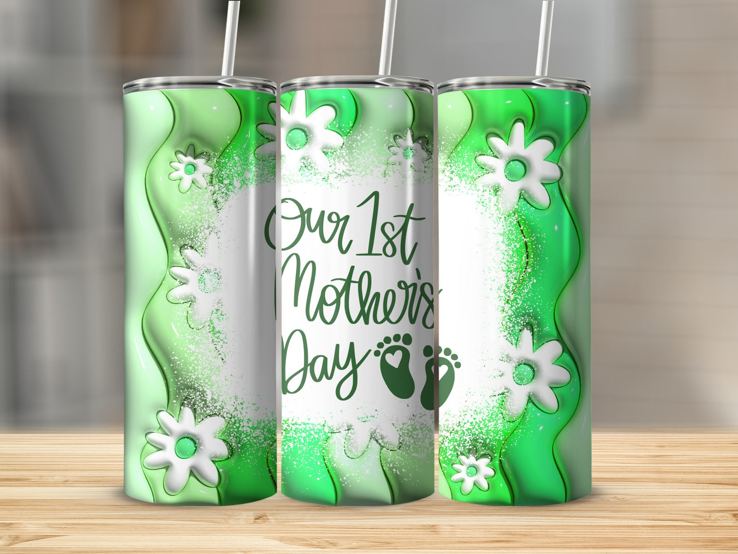 Our 1st Mother's Day Green Floral Design Tumbler