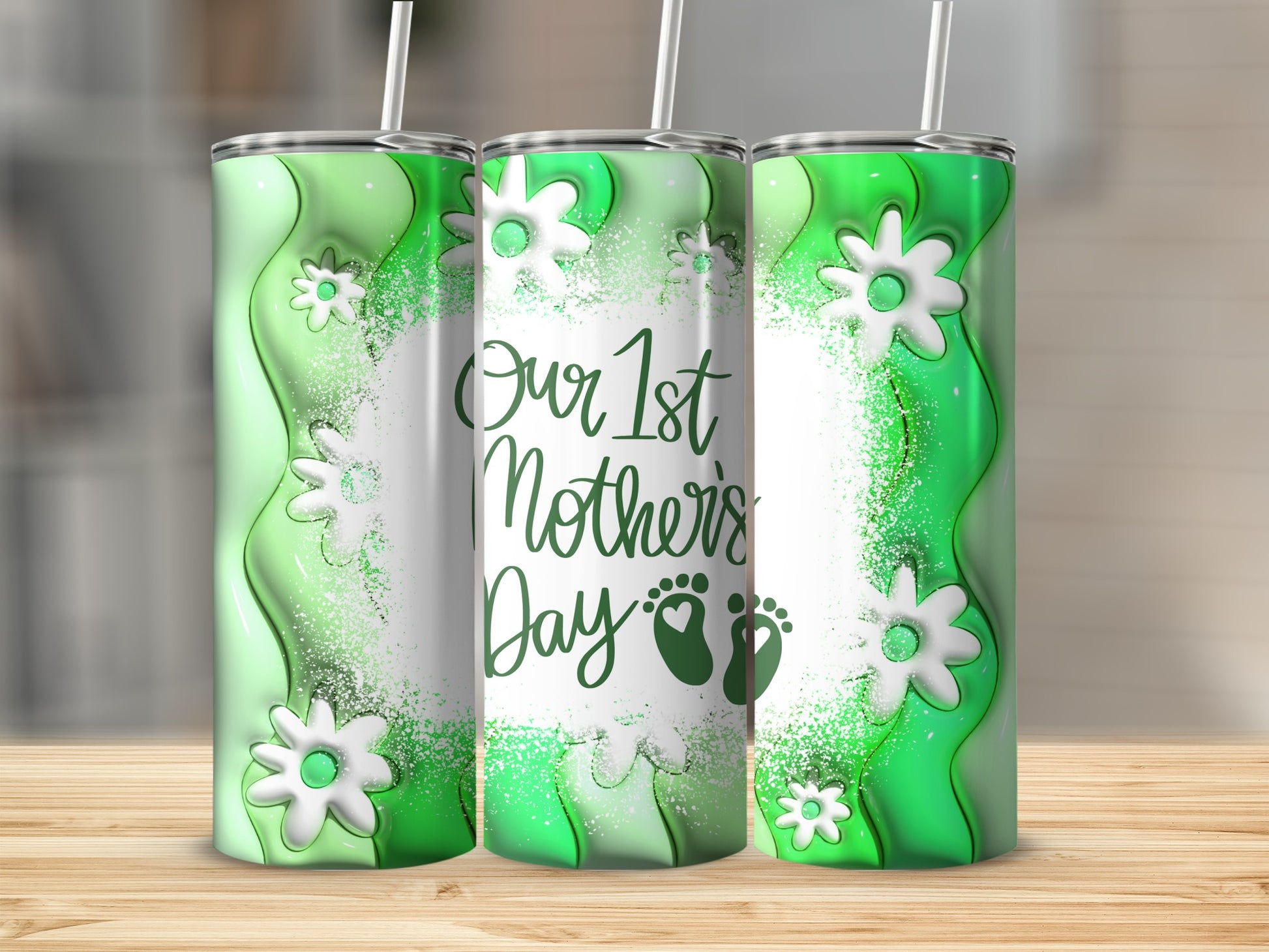 Our 1st Mother's Day Green Floral Design Tumbler