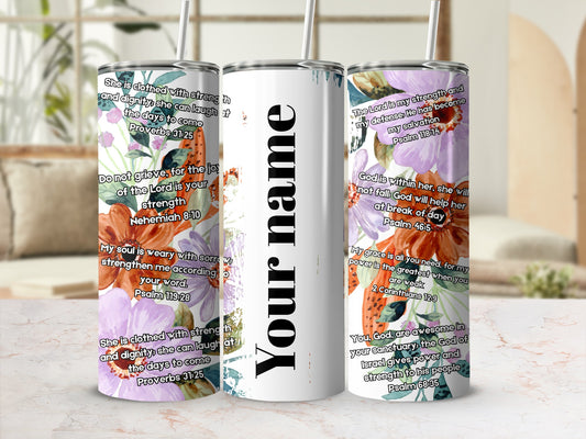 Inspirational Bible Verse Floral Stainless Steel Tumbler
