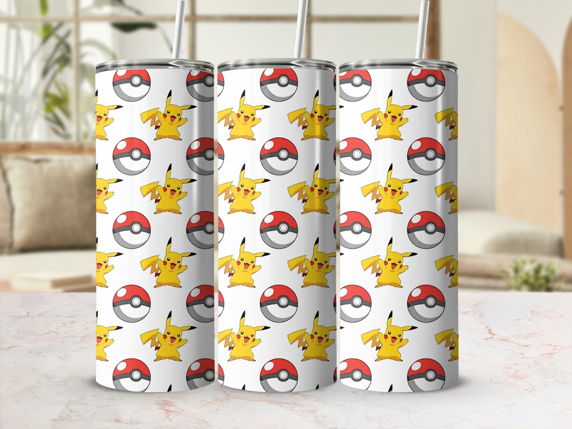 Pikachu and Pokeball Design Tall Drinkware Cup