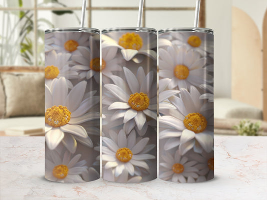 White daisies with yellow centers on a tumbler wrap.