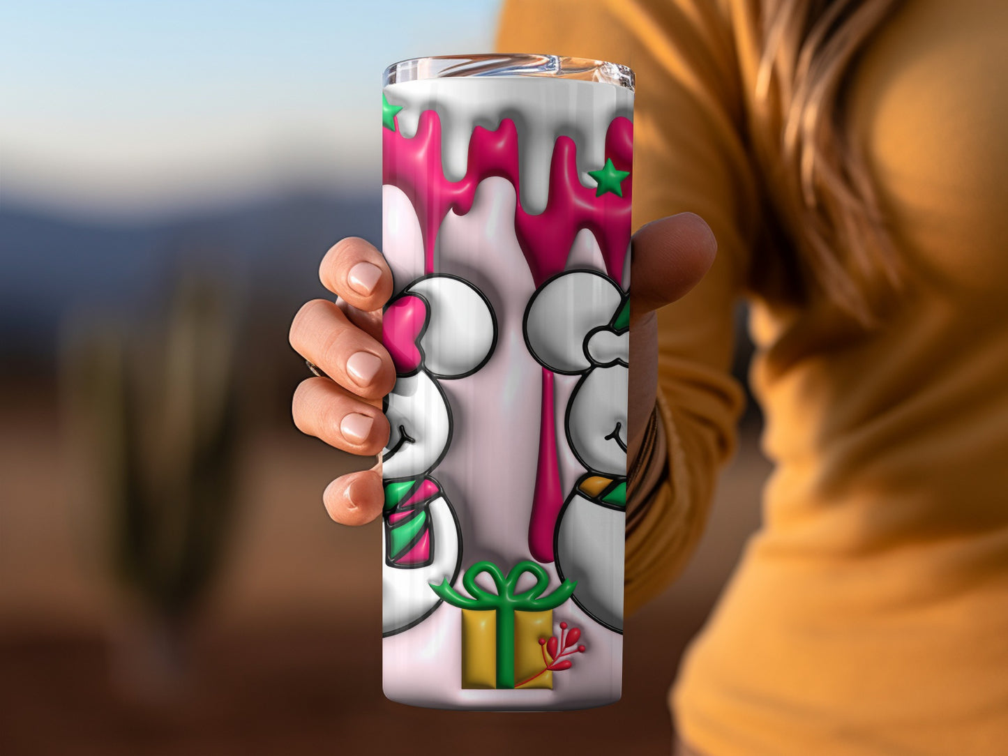 Cute Holiday Themed Tumbler with Cartoon Characters