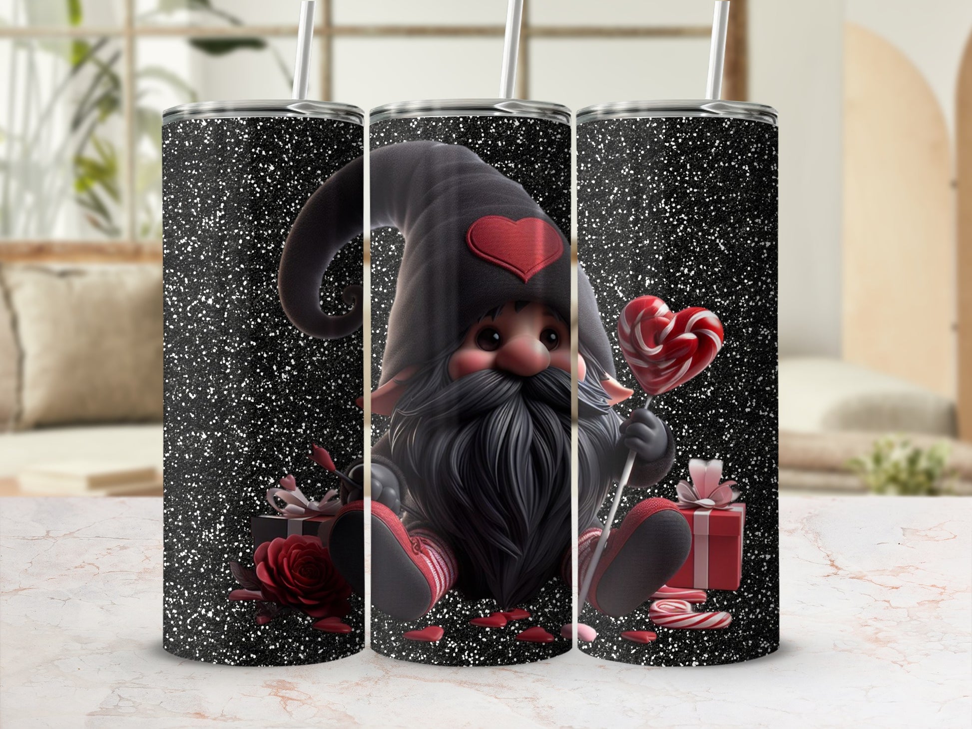 Cute Gnome with Heart Hat and Candy Gift Tumbler
