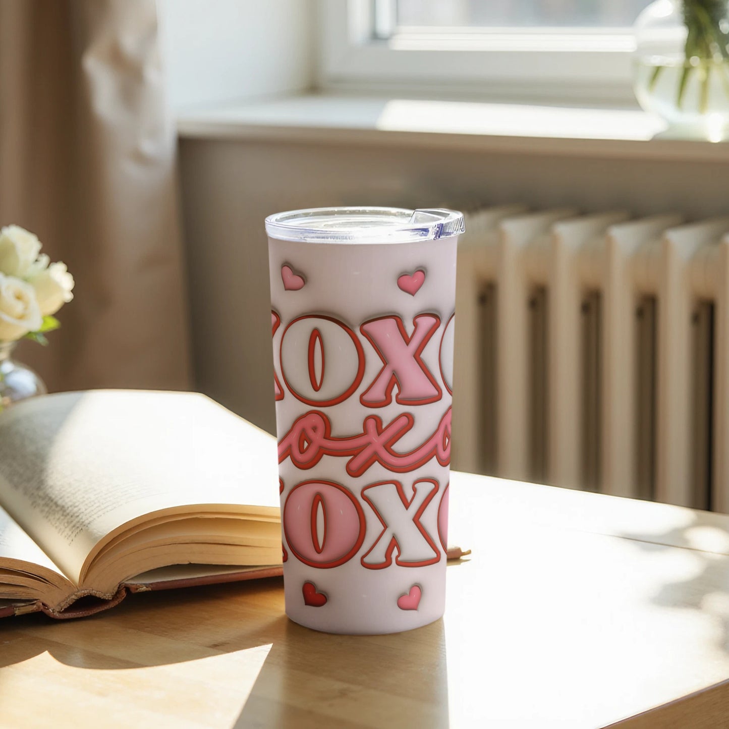 XOXO Pink and White Patterned Insulated Tumbler