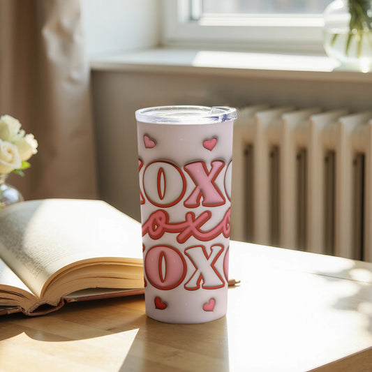 XOXO Pink and White Patterned Insulated Tumbler