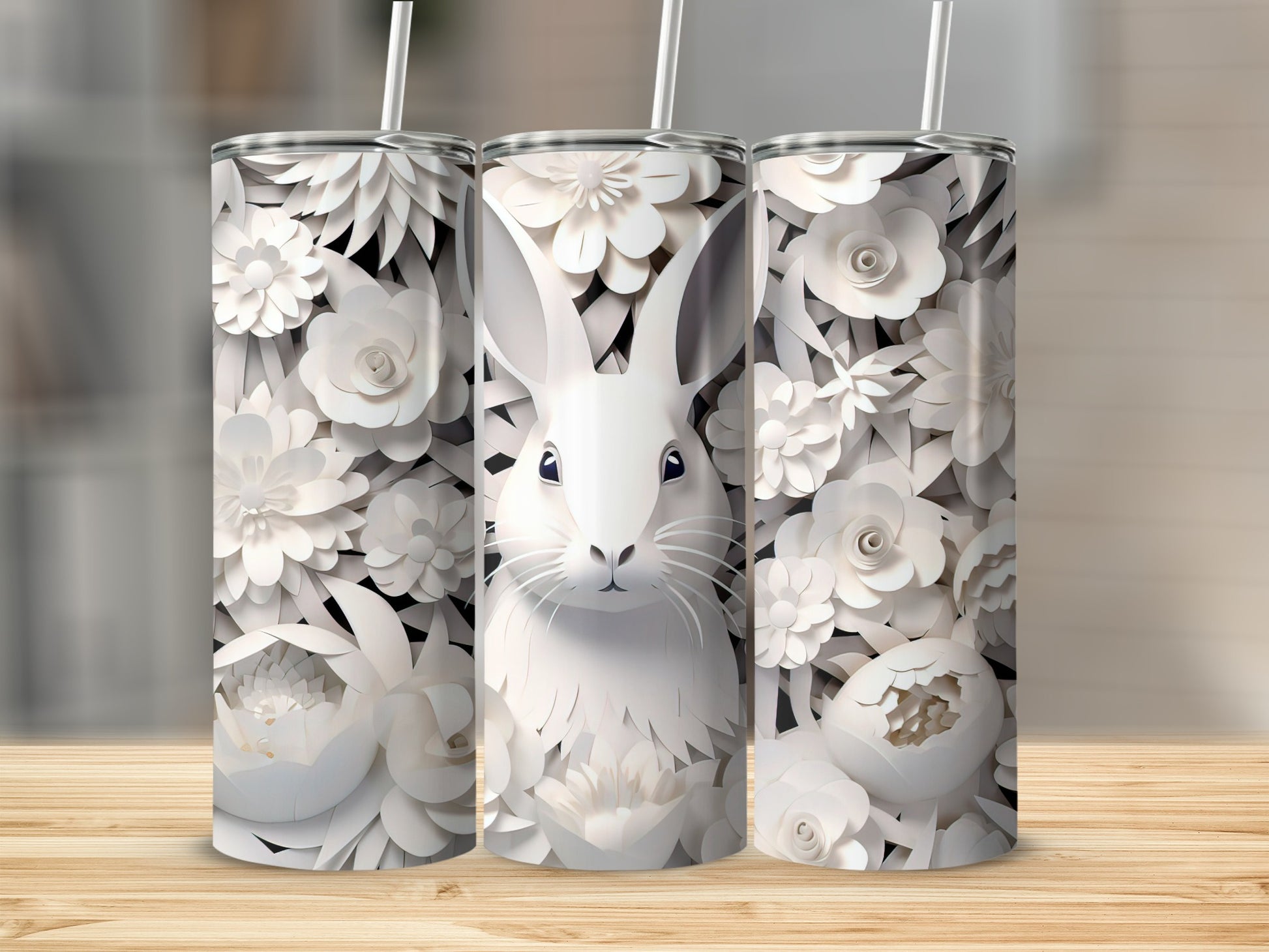White Rabbit in Floral Garden Tumbler Design