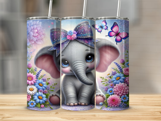 Cute Elephant with Flowers and Butterflies Tumbler