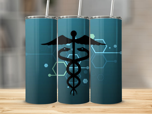 Caduceus Symbol Design on Hexagon Background Tumbler