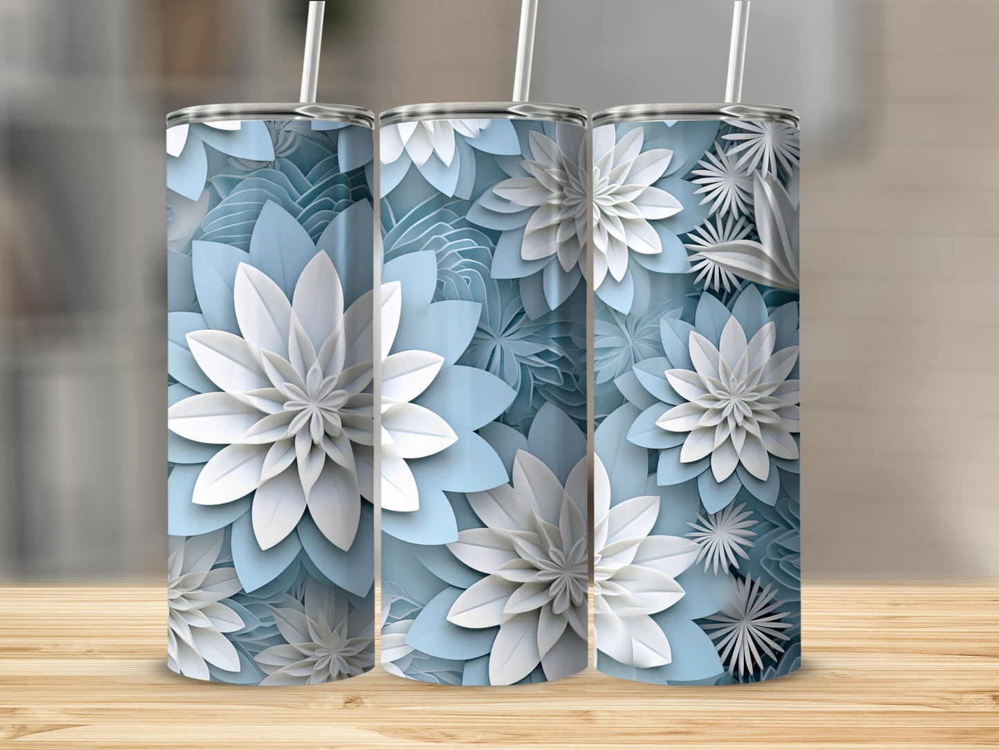 Elegant 3D Floral Design Insulated Tumbler Product