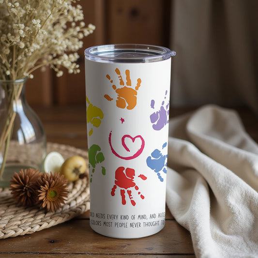Colorful Handprints and Heart Design Tumbler