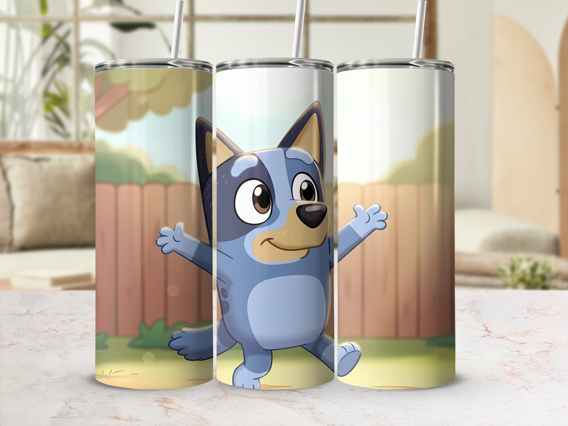 Cute Cartoon Blue Dog Themed Tumbler Cup For Kids