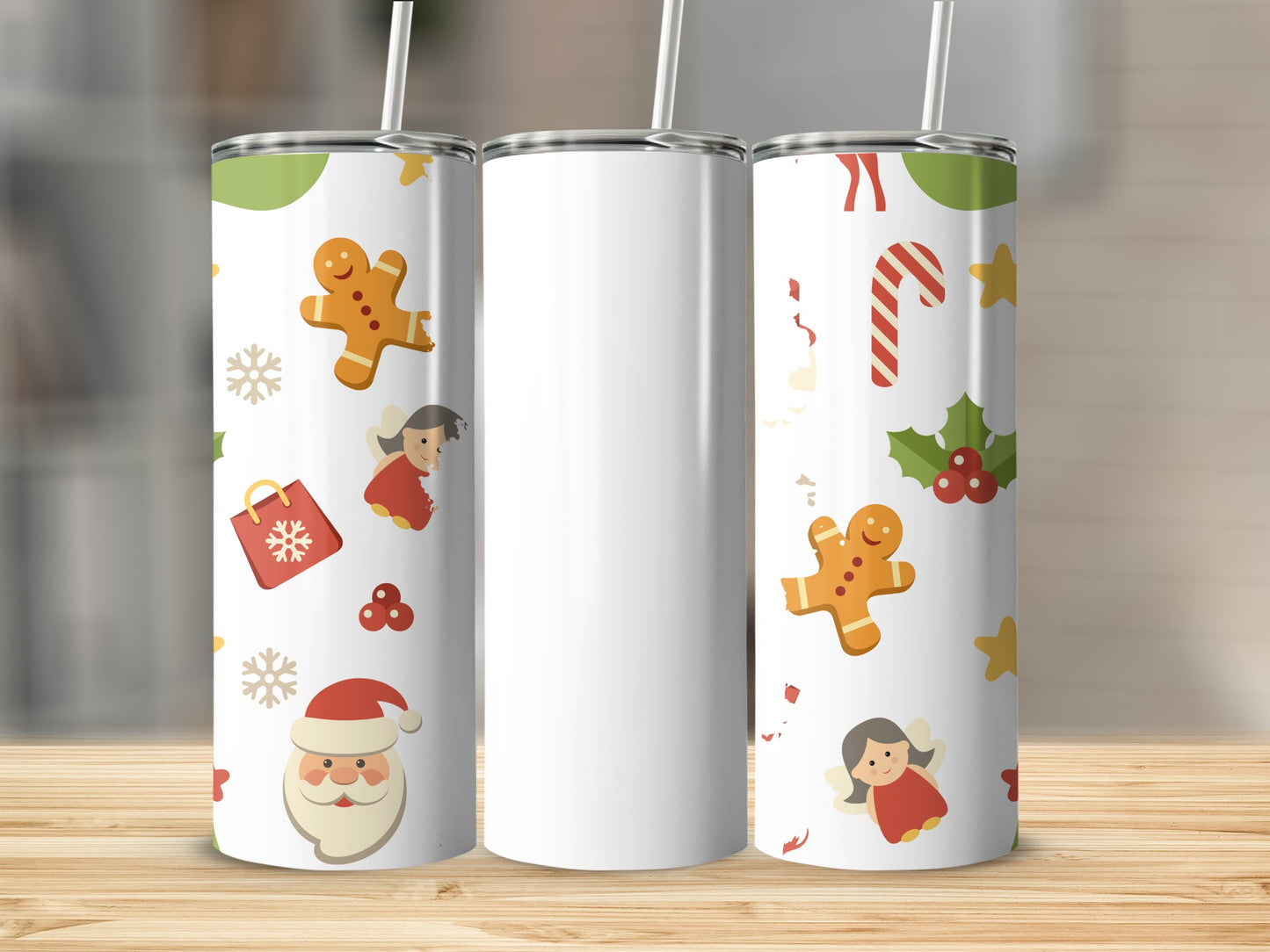Festive Holiday Themed Tumbler with Straw for Christmas