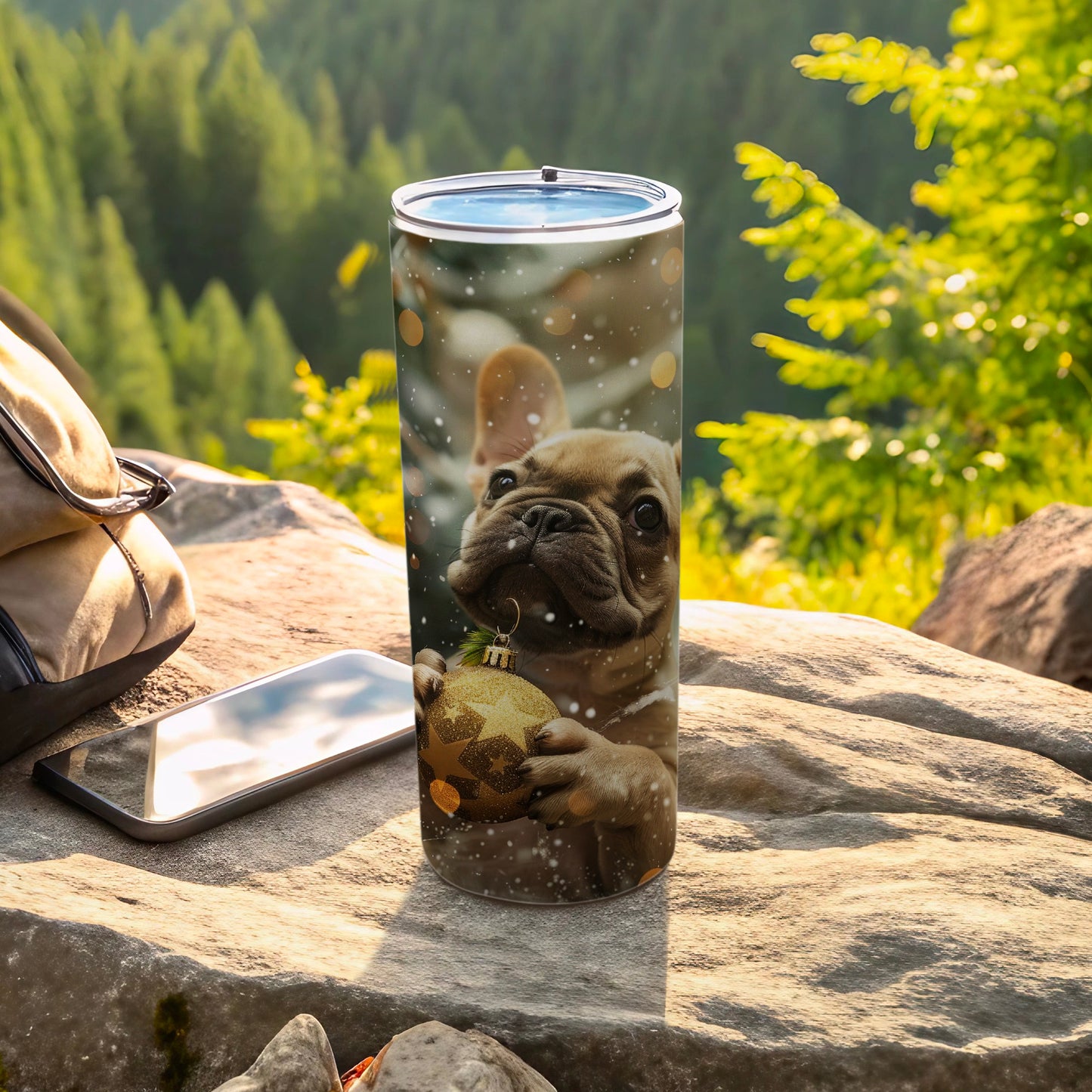 French Bulldog with Christmas Ornament Tumbler