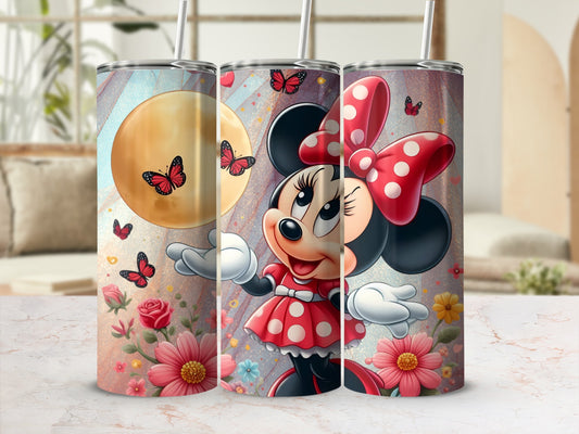 Cute Minnie Mouse Tumbler with Butterflies and Flowers
