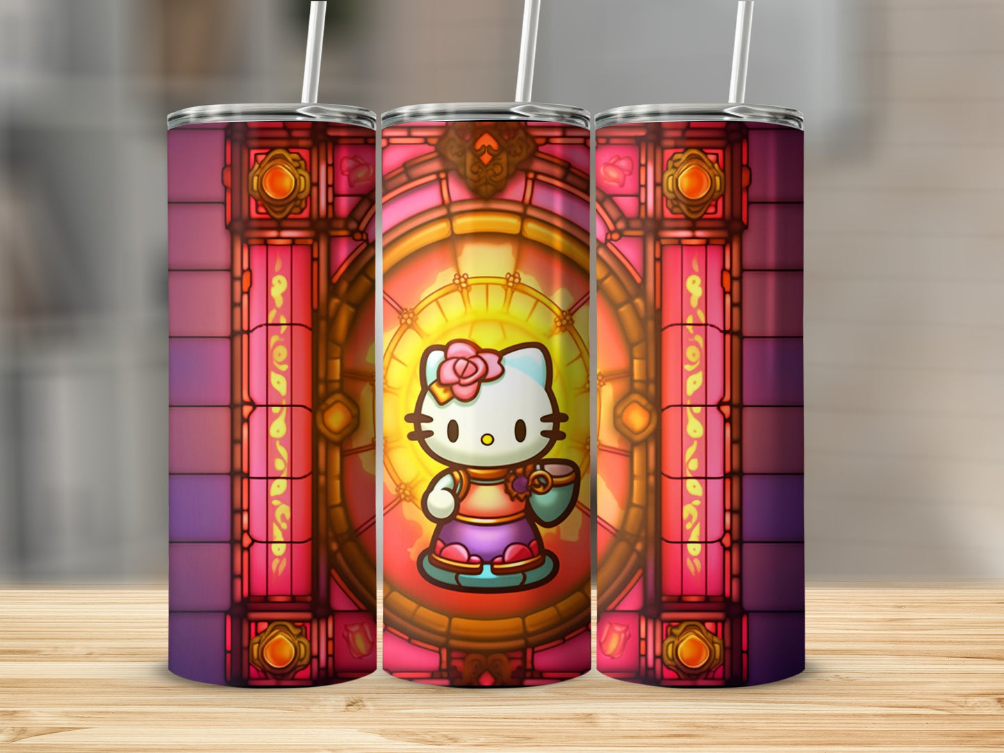 Stained Glass Hello Kitty Insulated Tumbler Cup