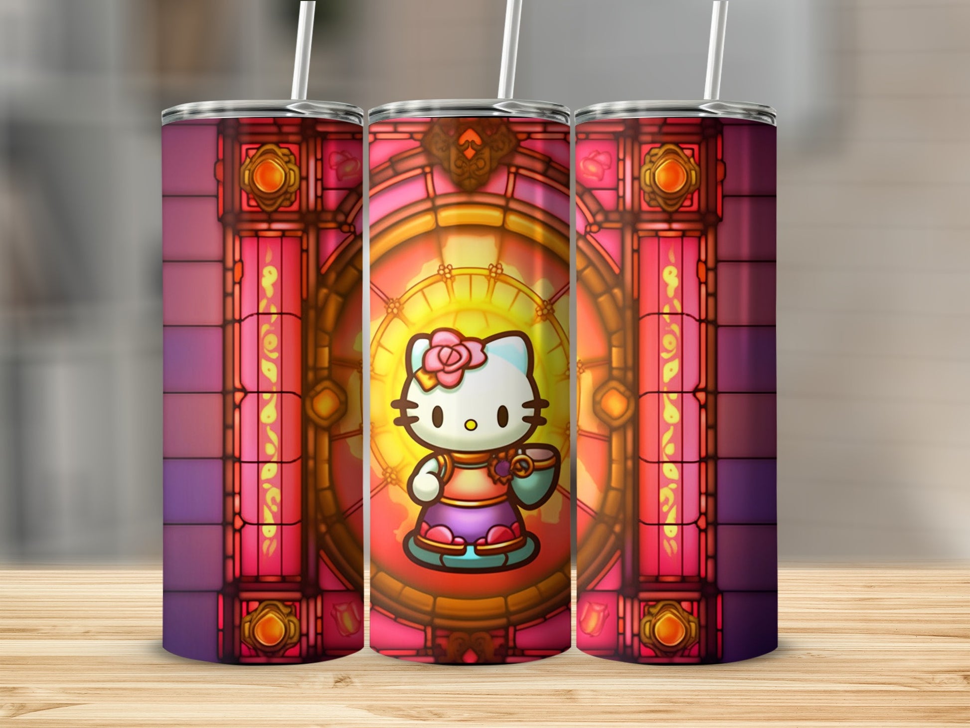 Stained Glass Hello Kitty Insulated Tumbler Cup