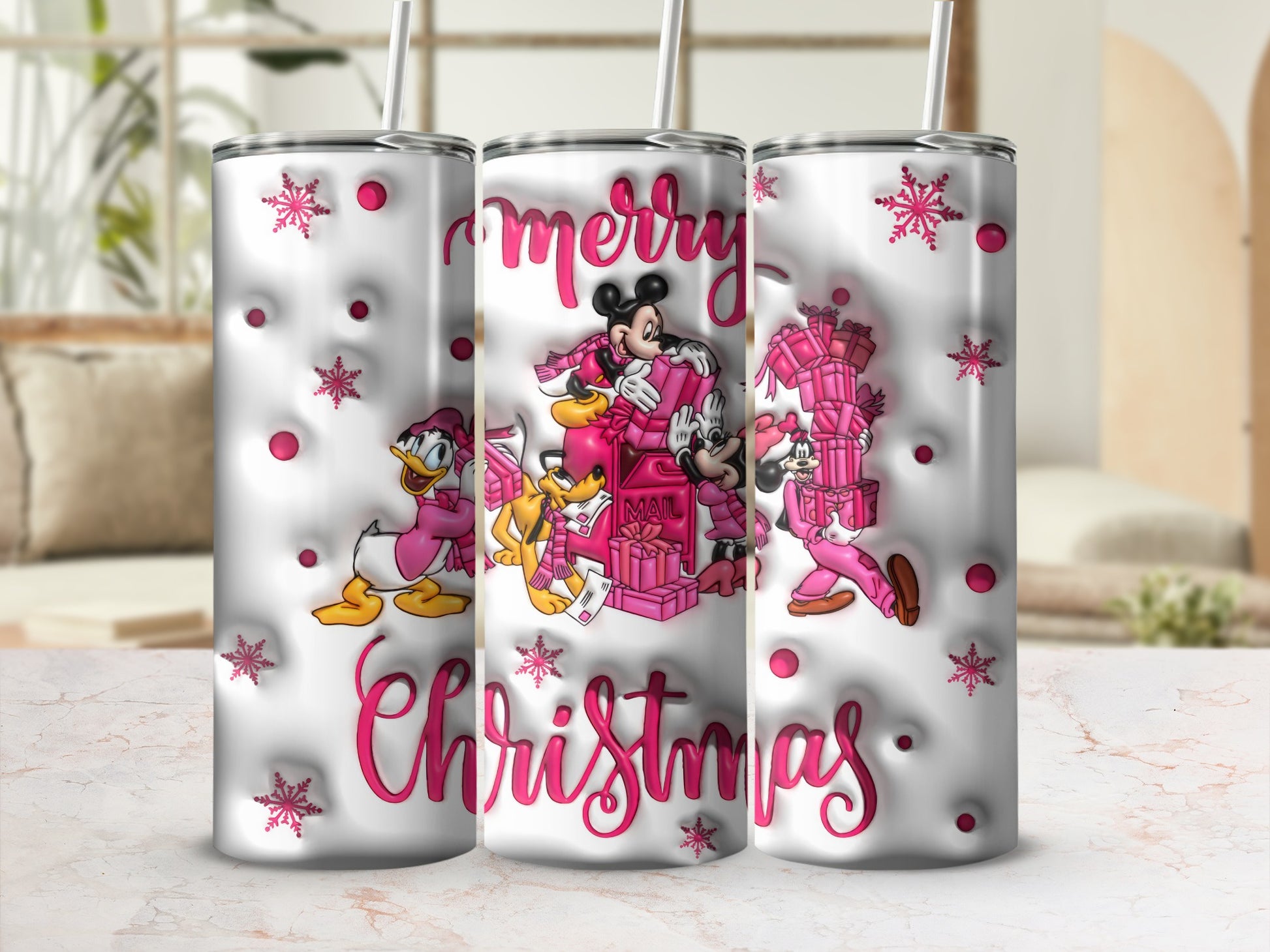 Festive Cartoon Characters Merry Christmas Tumbler