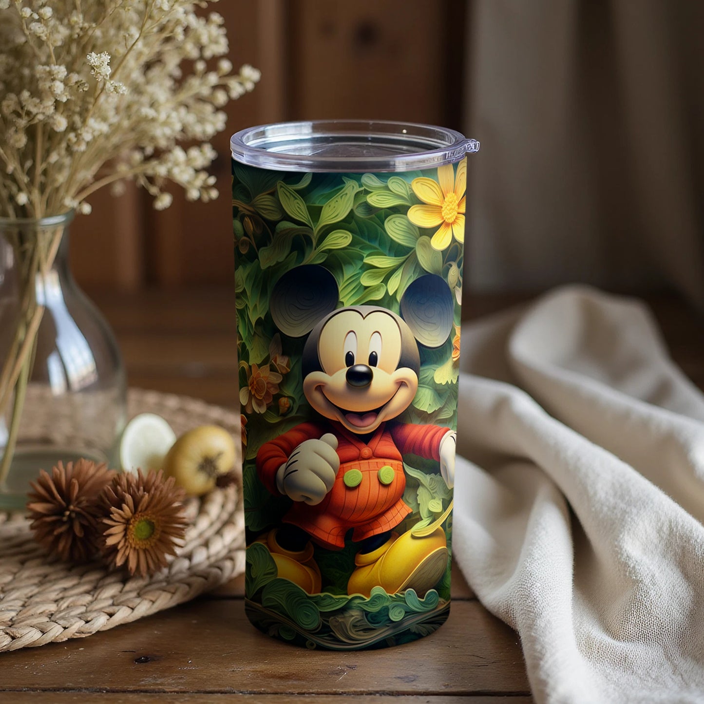 Adorable Mouse Print Green and Yellow Tumbler