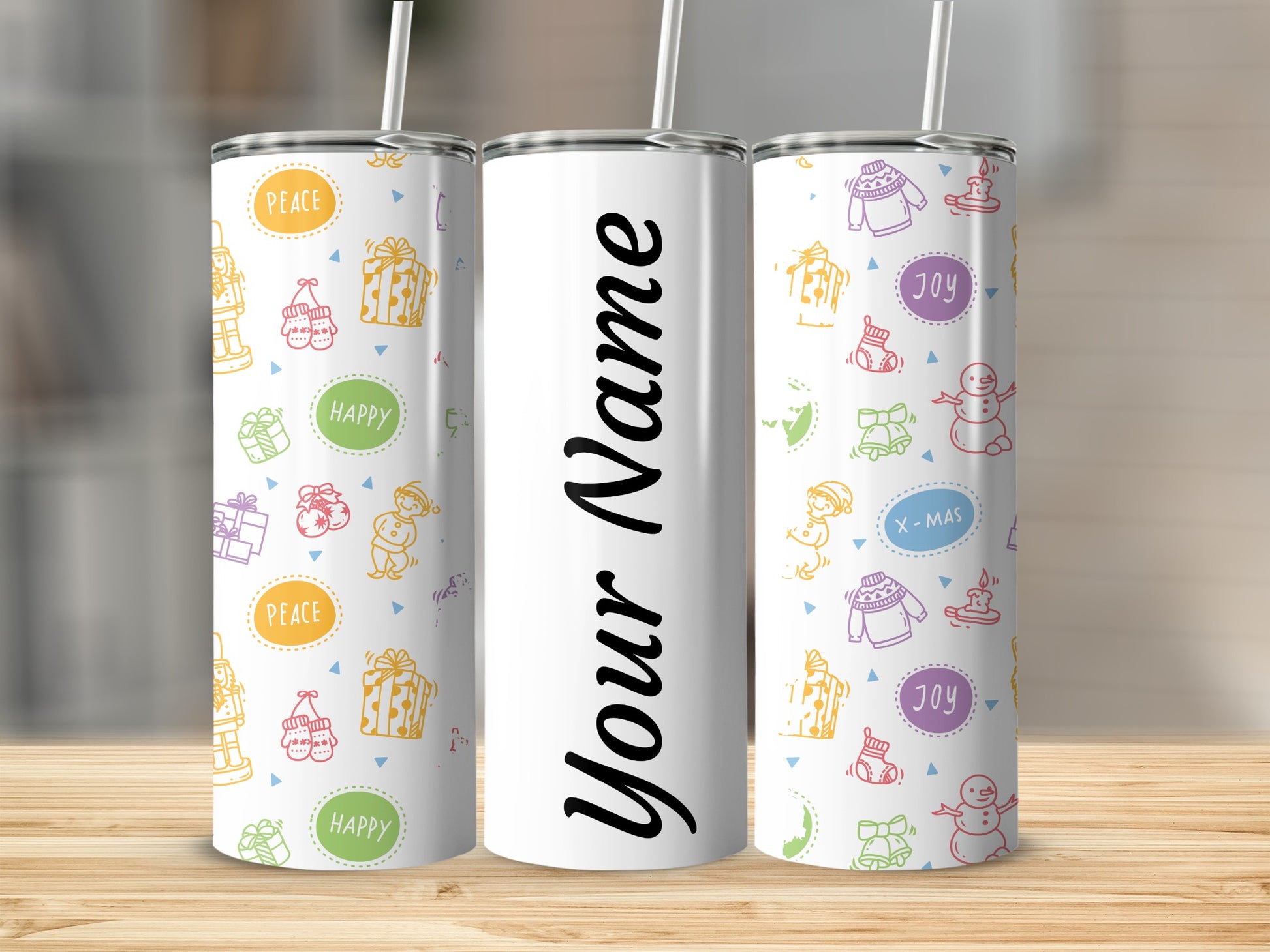 Personalized Holiday Themed Tumbler with Name Customization
