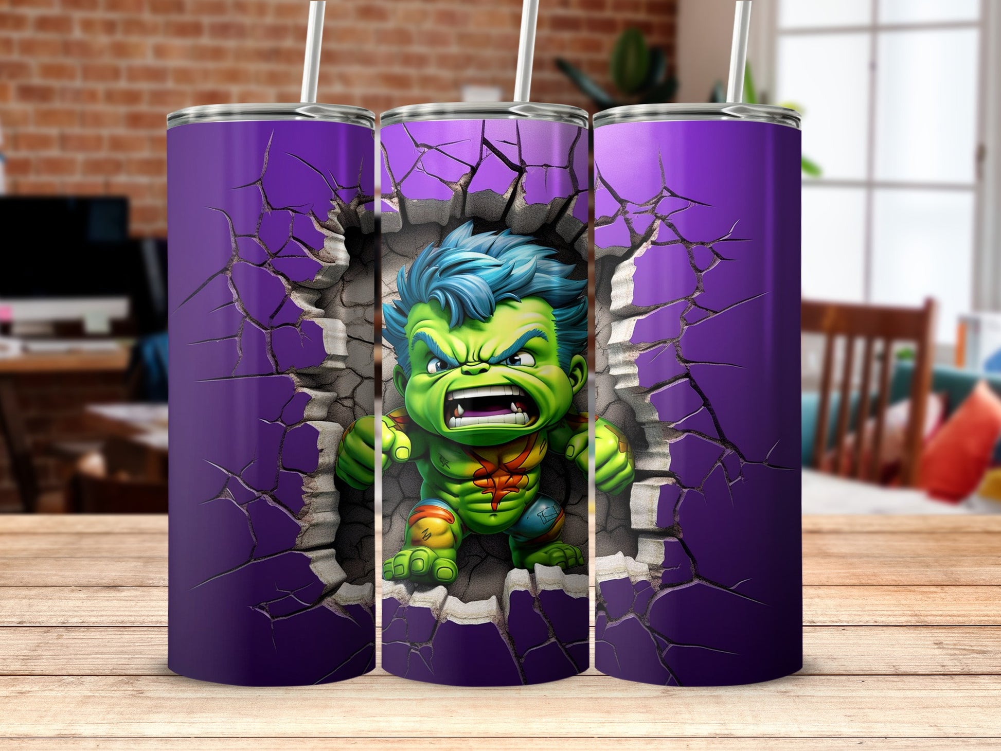 Fierce Little Green Monster Cracking Wall Tumbler