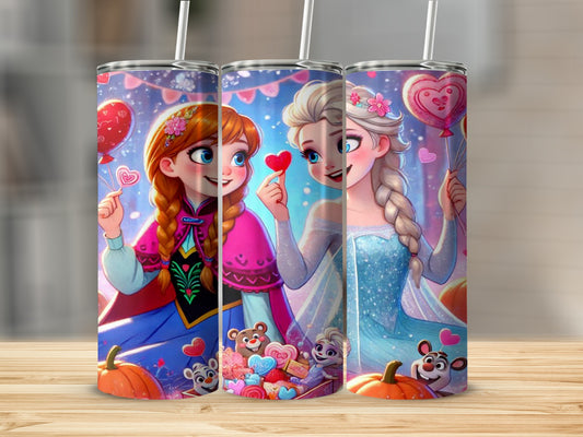 Princess Sisters Heart Balloons and Pumpkins Tumbler
