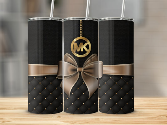 Elegant Black and Gold Tumbler with Bow and Chain Design