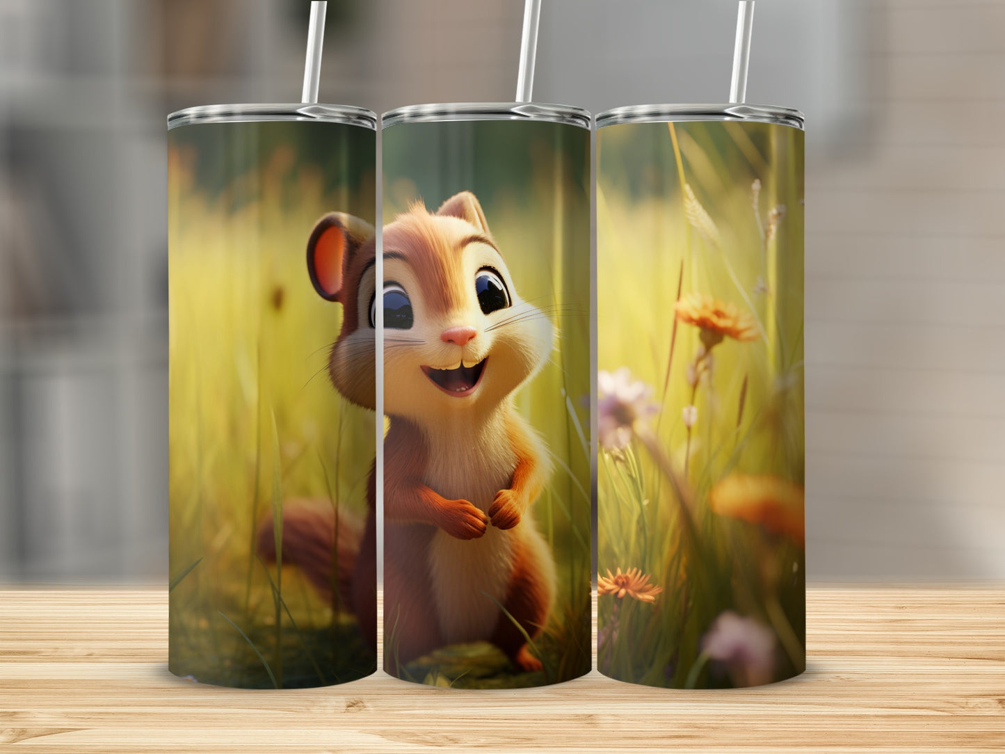 Adorable Chipmunk in Meadow Illustration Tumbler