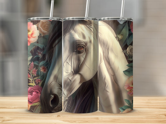 Three tumblers with a horse and floral design.