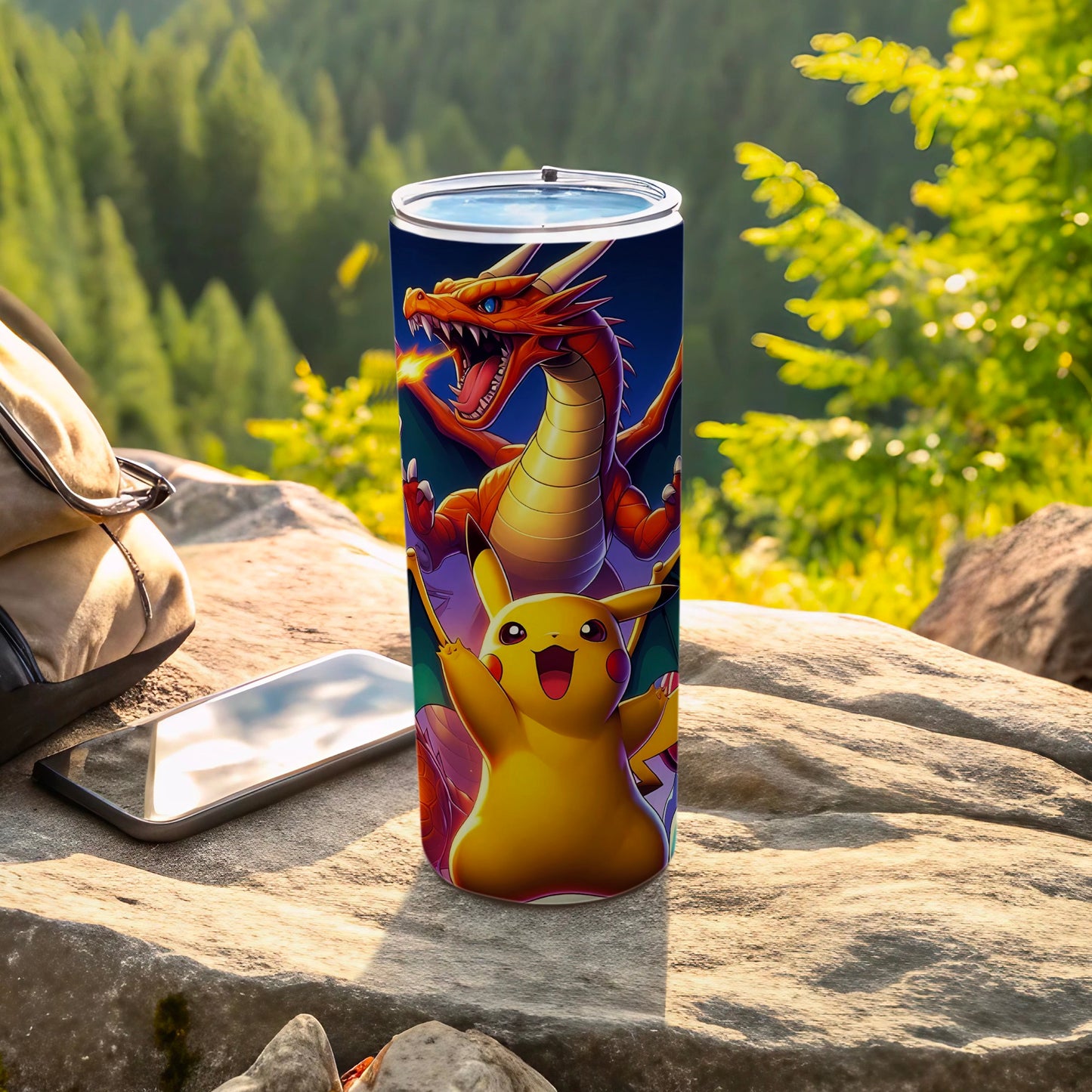 Pikachu and Charizard Tumbler for Outdoor Enthusiasts