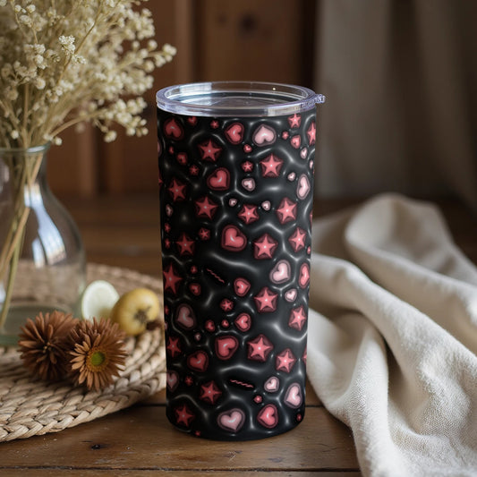 Black Tumbler with Hearts and Stars Design