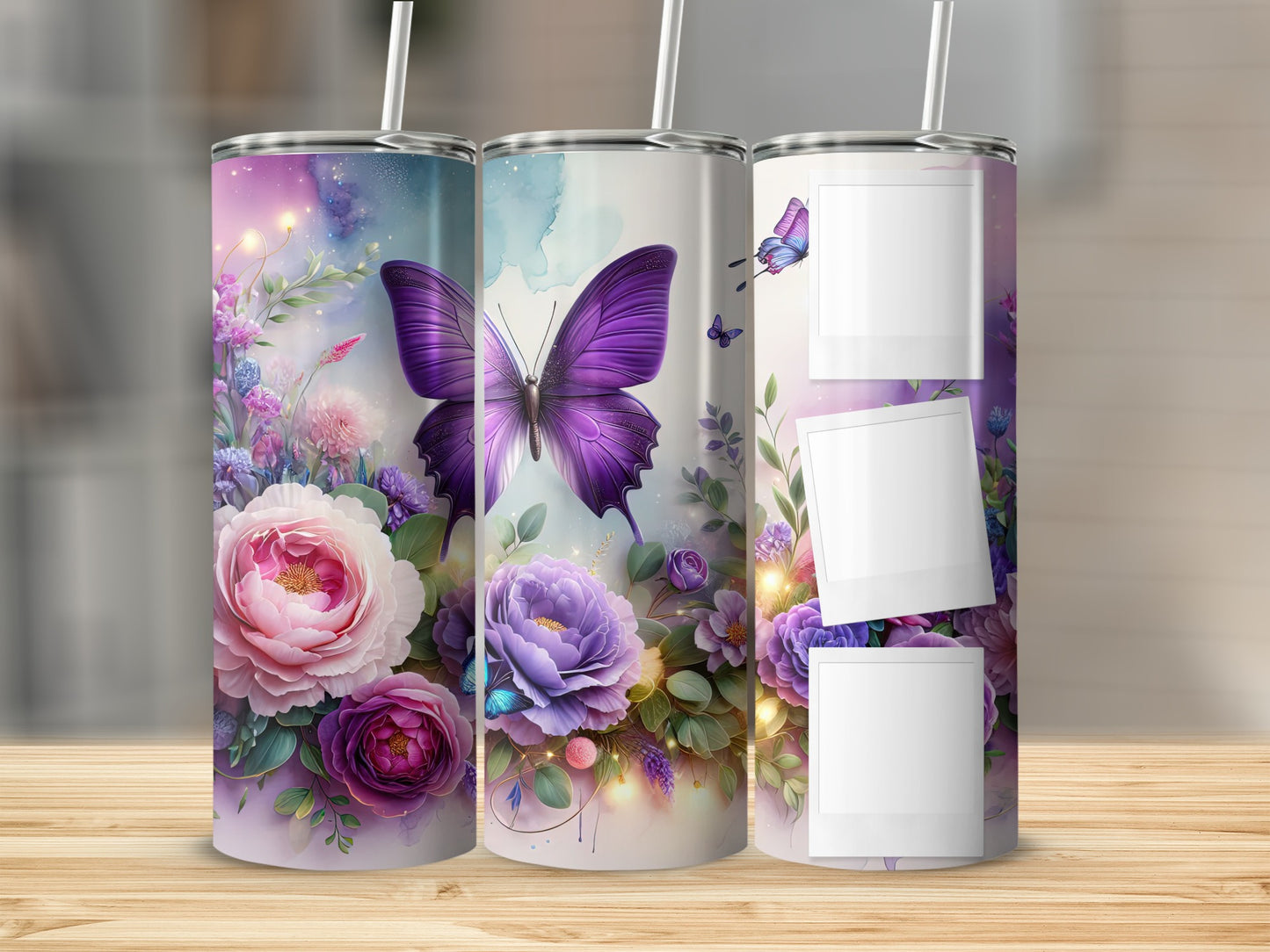 Majestic Purple Butterfly Rose Peony Flowers Tumbler product type
