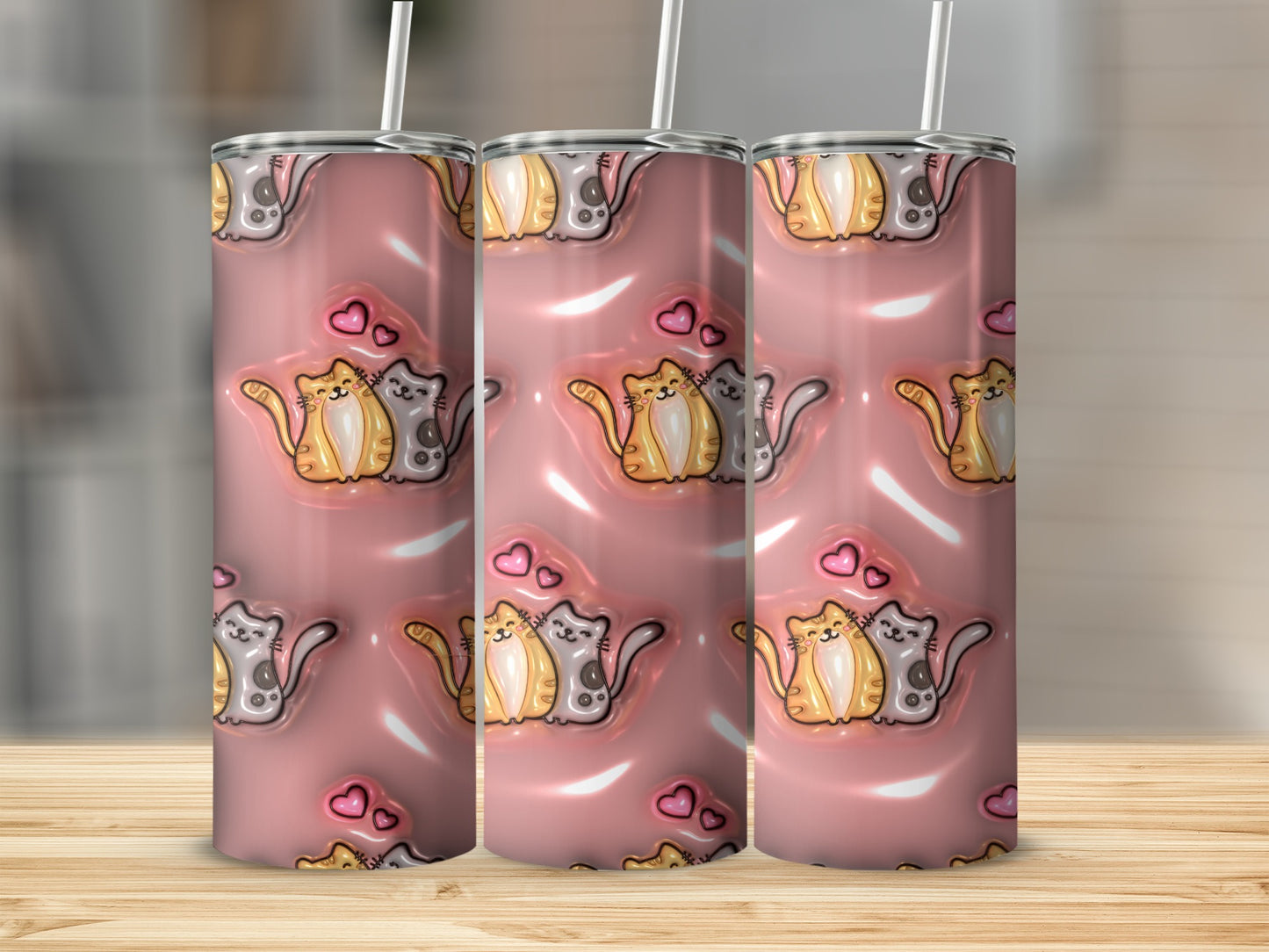 Cute Cat Duo with Hearts Adorable Design Tumbler