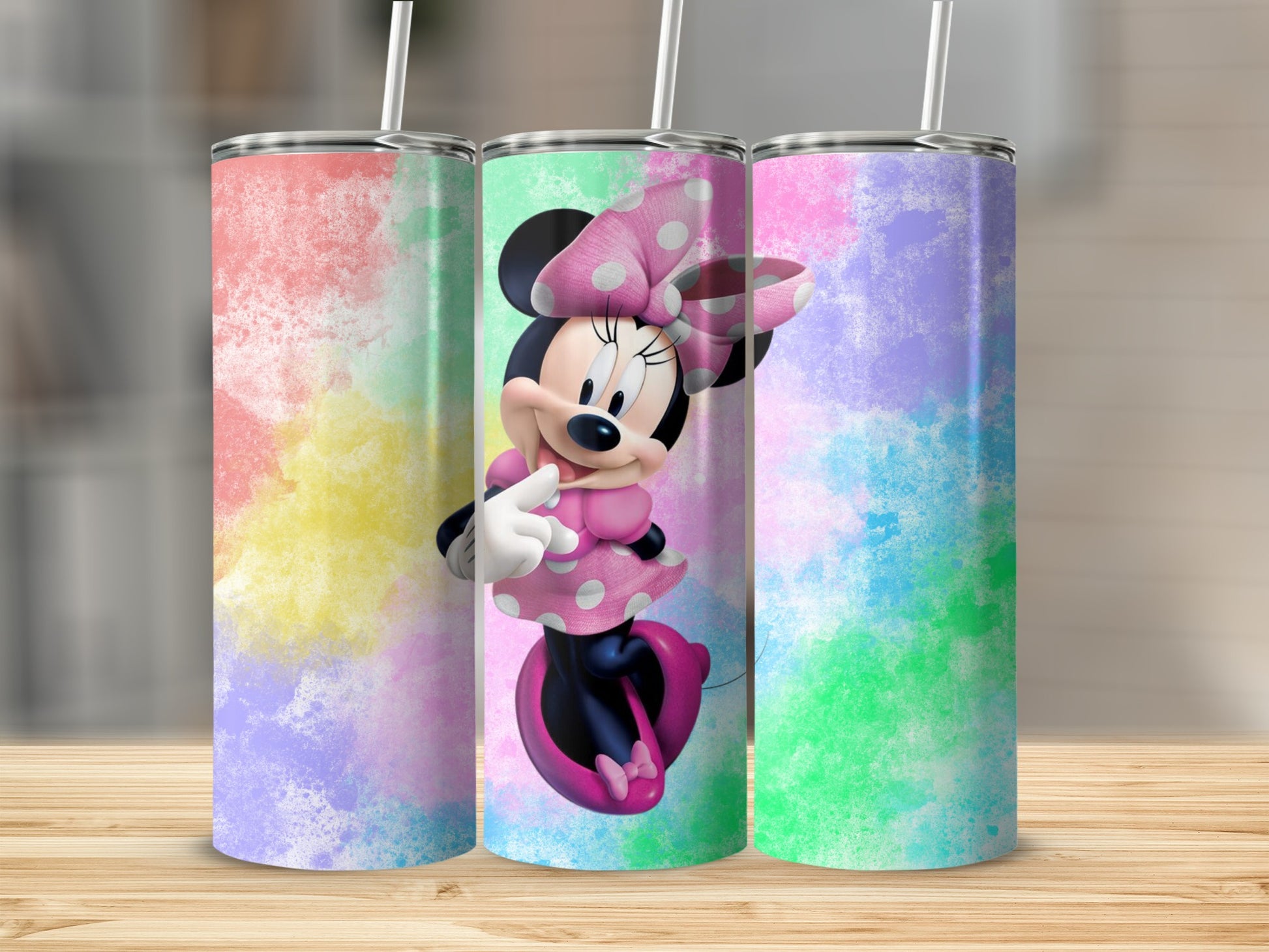 Minnie Mouse Tumbler with Watercolor Splash Design