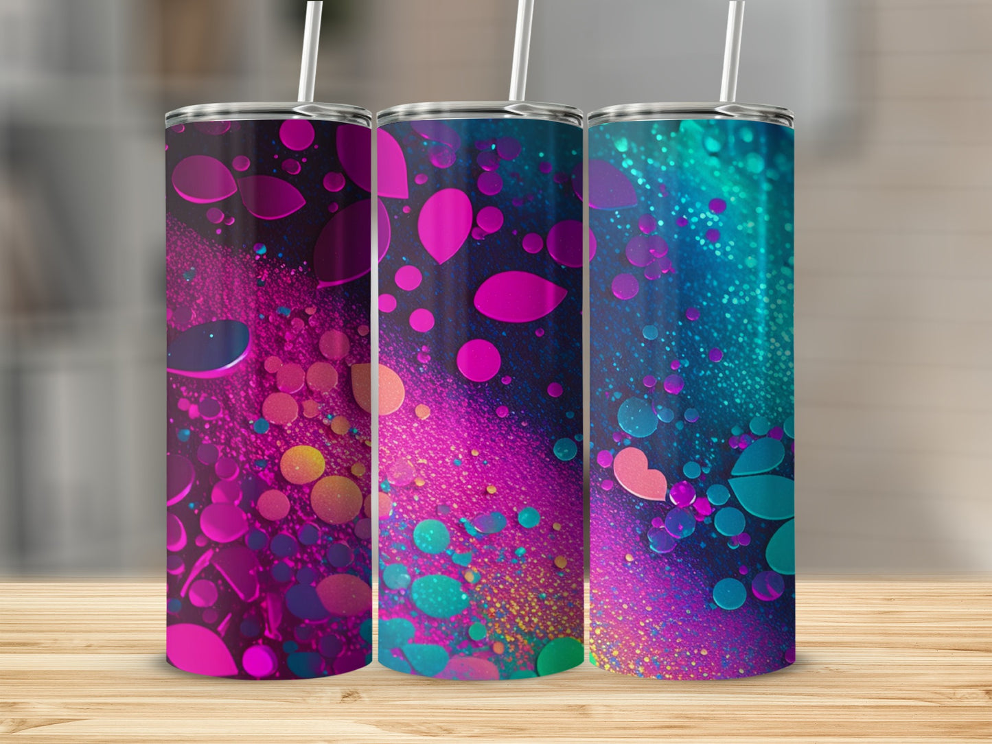 Vibrant Abstract Magenta Blue Splatter Bubbles Tumbler product type
