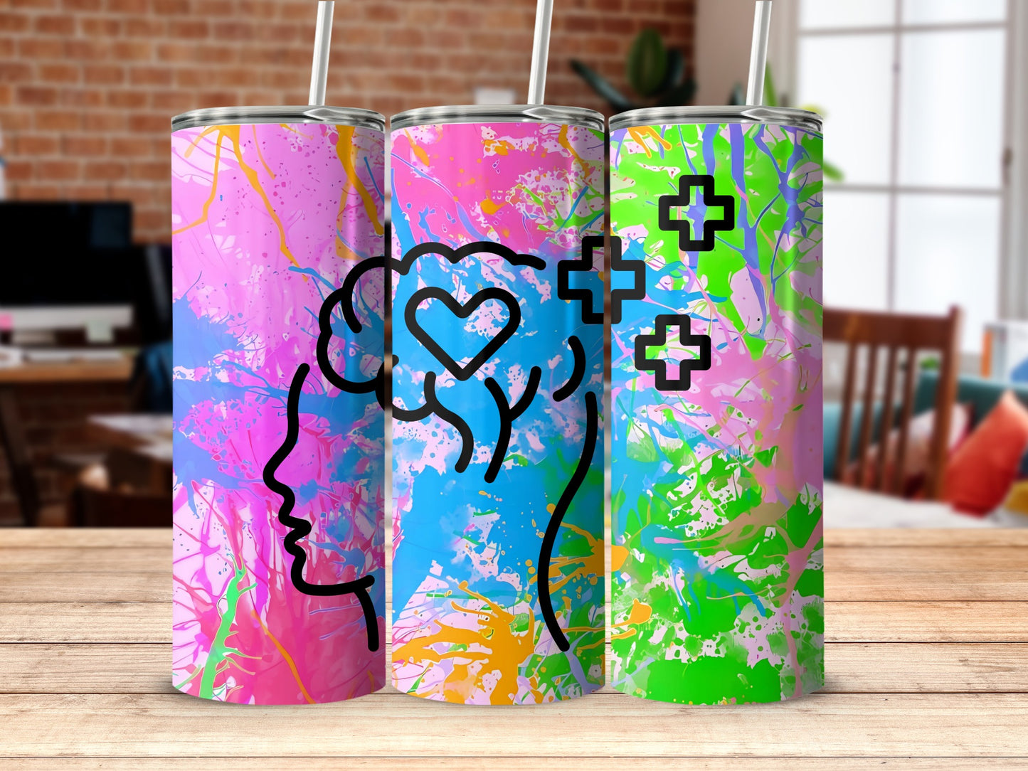 Colorful Splatter Design Tumblers with Creative Artwork