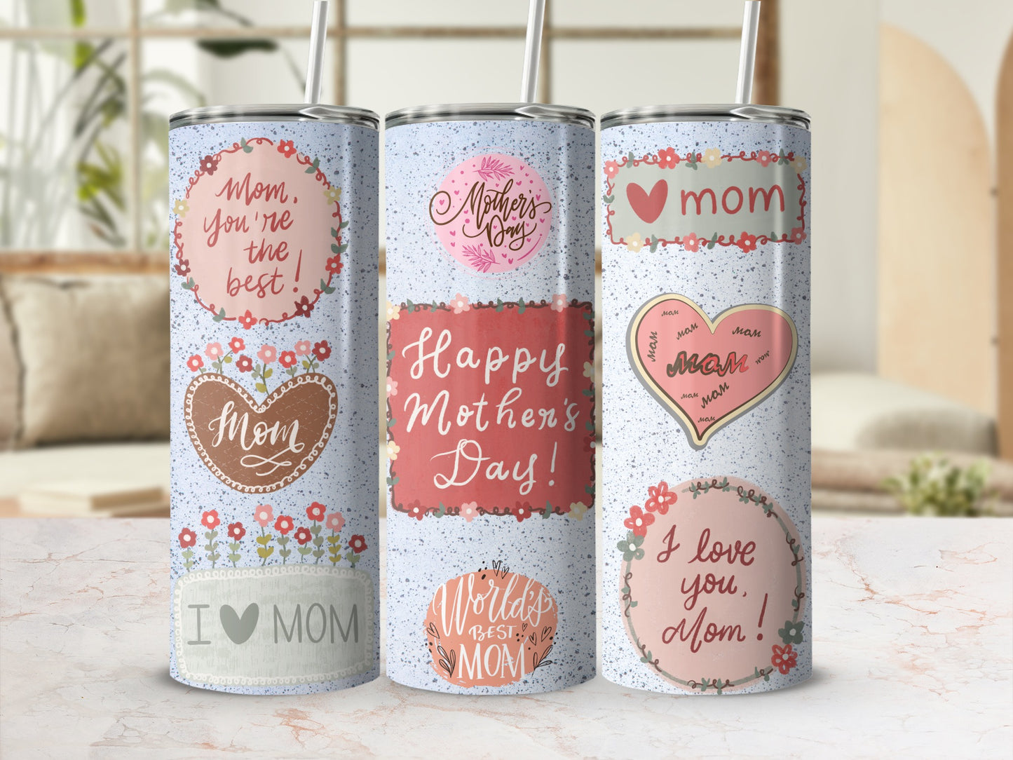 Mother's Day Themed I Love You Mom Tumbler Set