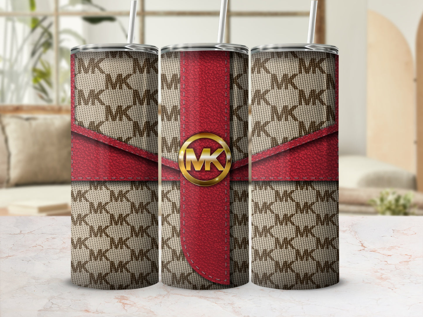 Elegant Patterned Red and Beige Tumbler Flask Design