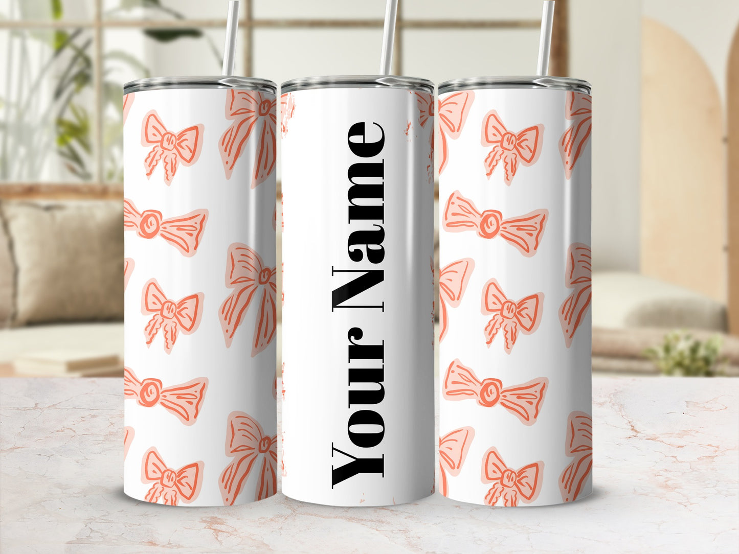 Personalized Bow Design Tumbler with Straw for Customization