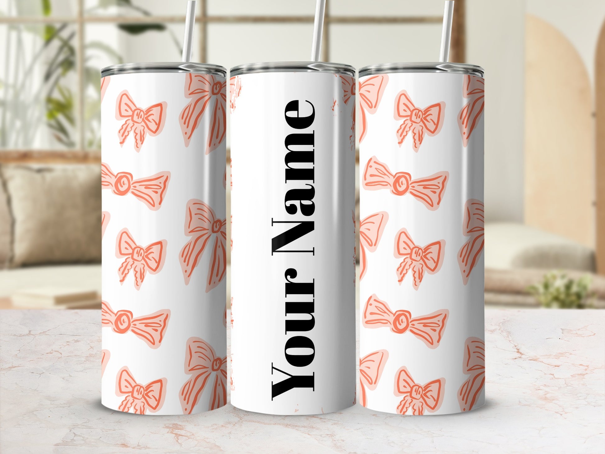 Personalized Bow Design Tumbler with Straw for Customization