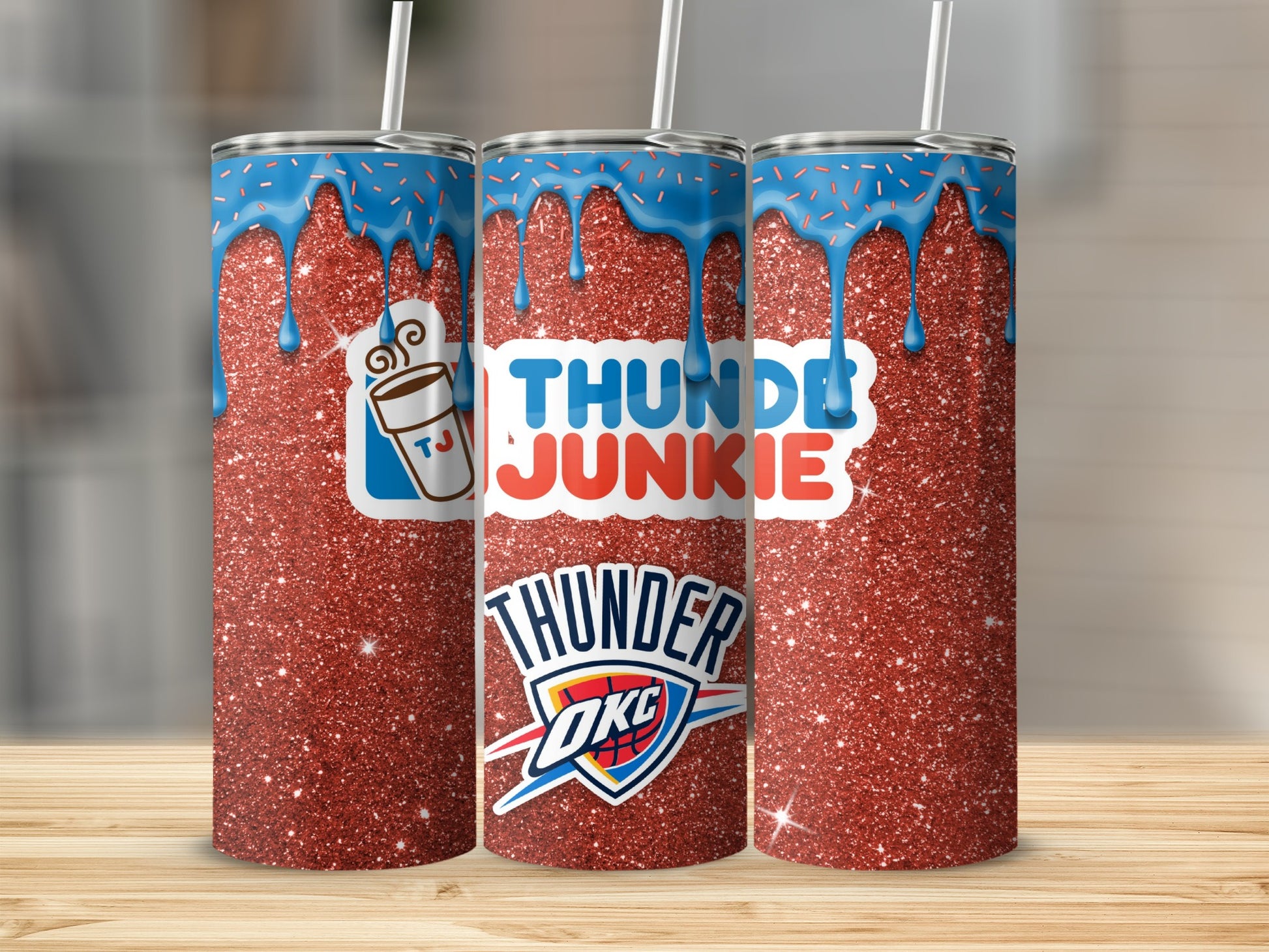 Thunder Junkie OKC Glitter Tumbler