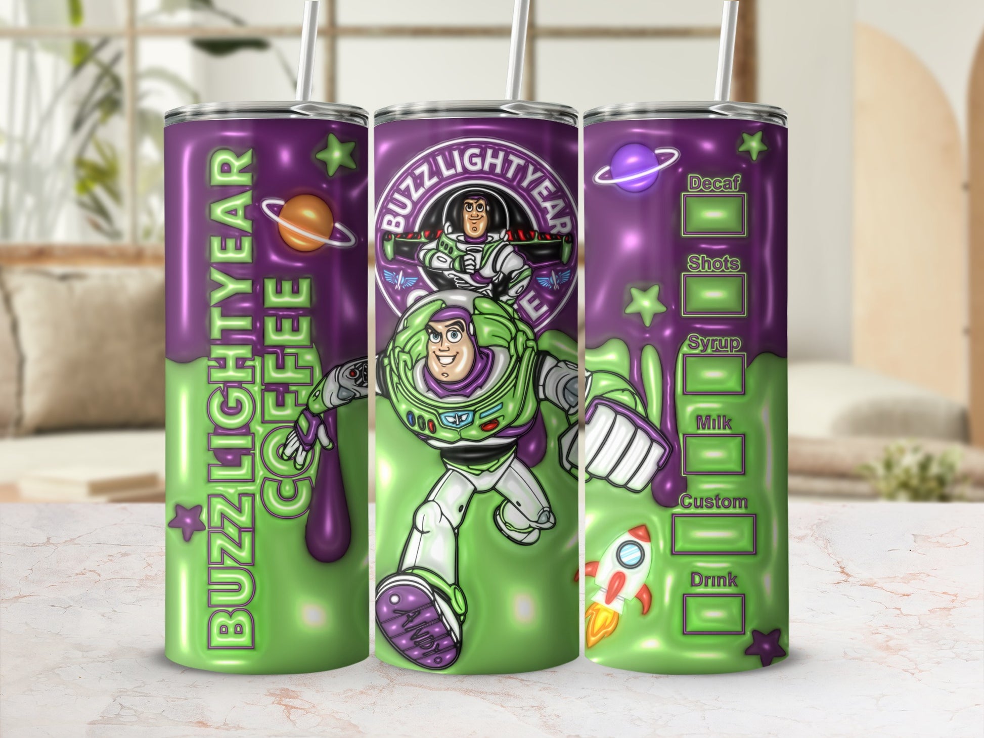 Buzz Lightyear Coffee Themed Tumbler with Straw