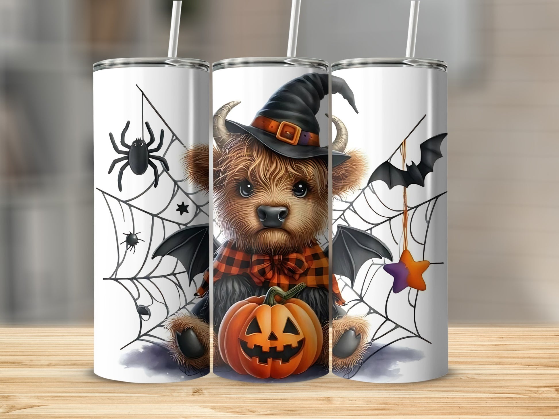 Adorable Halloween Bear Tumbler with Spider Web Design