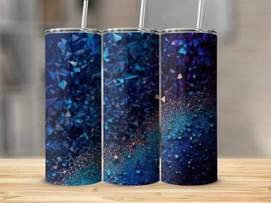 Abstract Blue Purple Geometric Glitter Tumbler