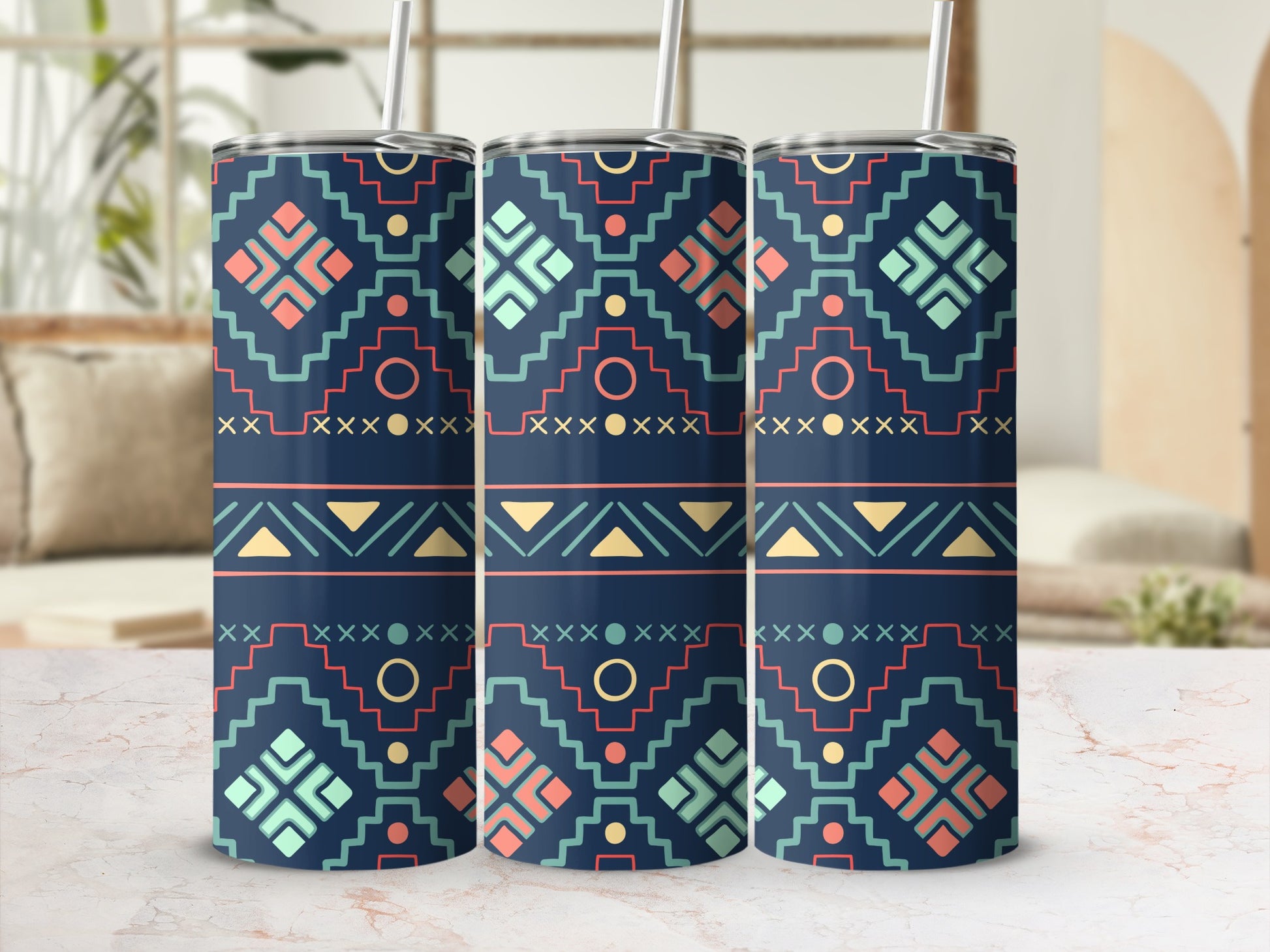 Vibrant Geometric Pattern Design Tumbler