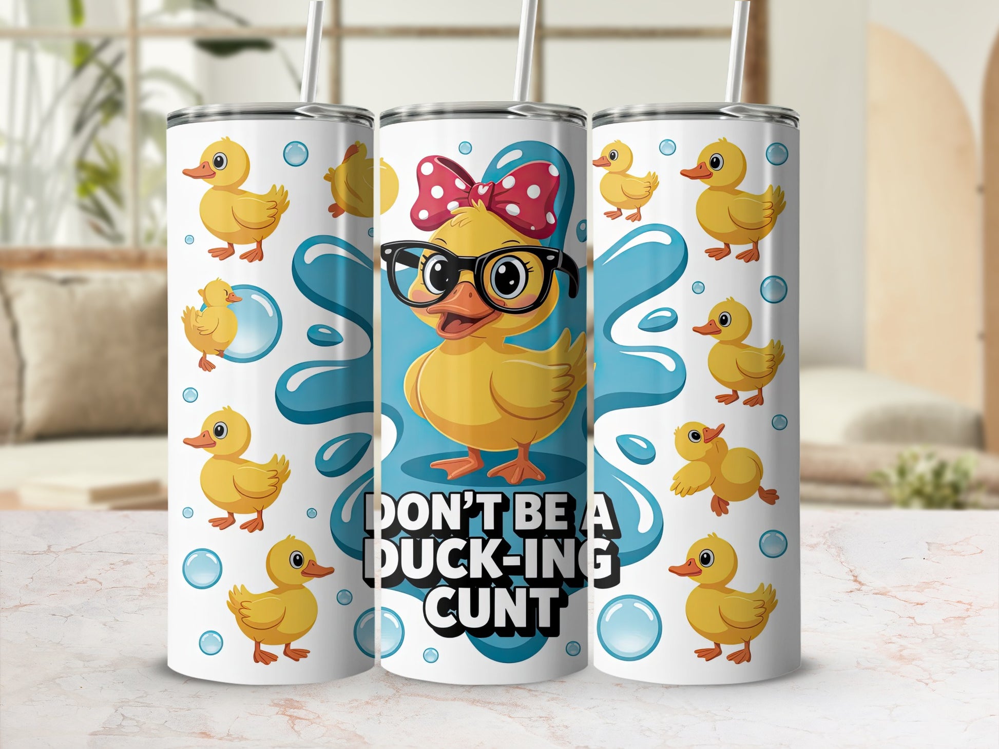 Yellow duck with glasses and text "DON'T BE A CUNT".