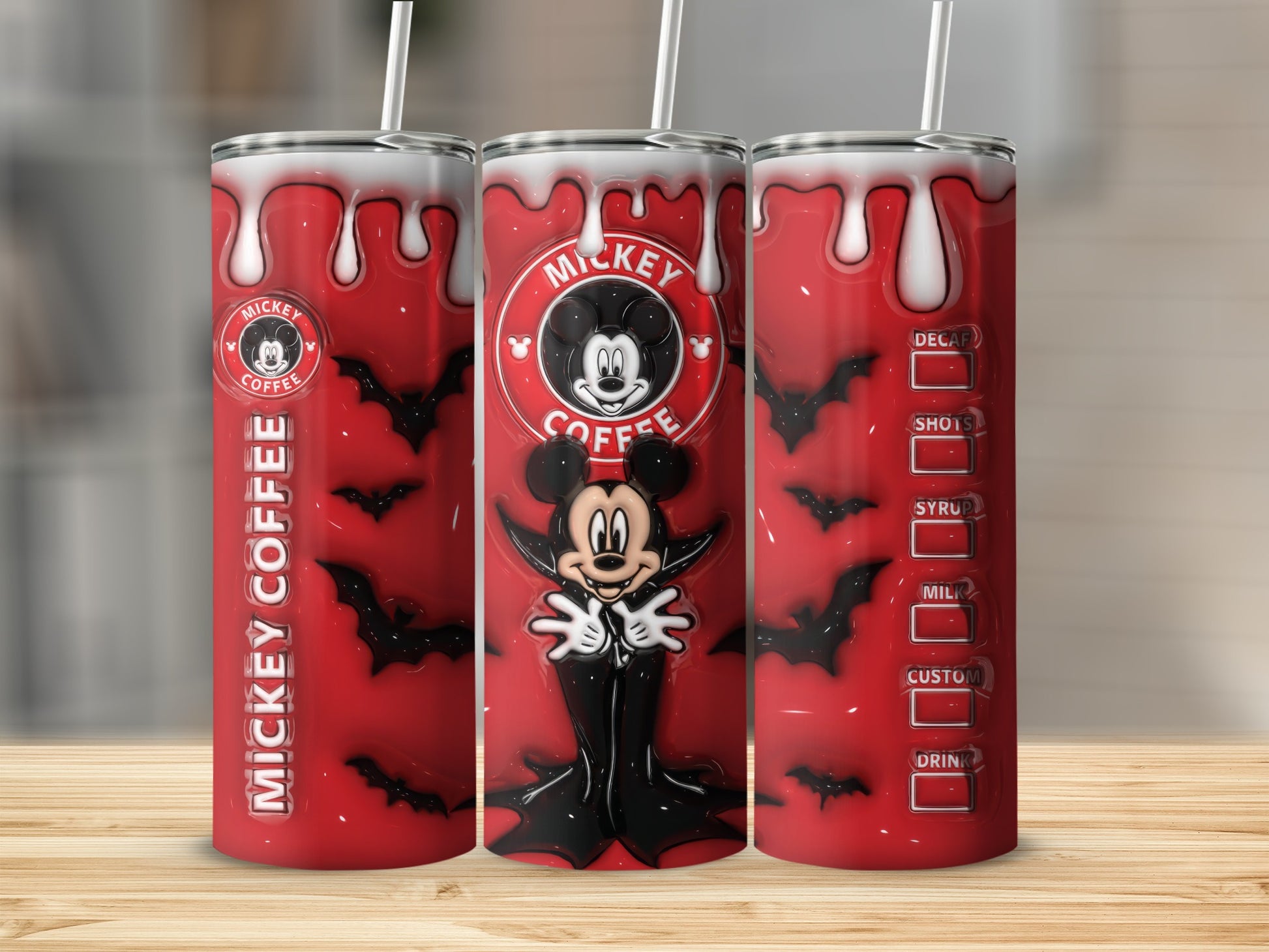 Mickey Coffee Halloween Spooky Bats Drink Tumbler