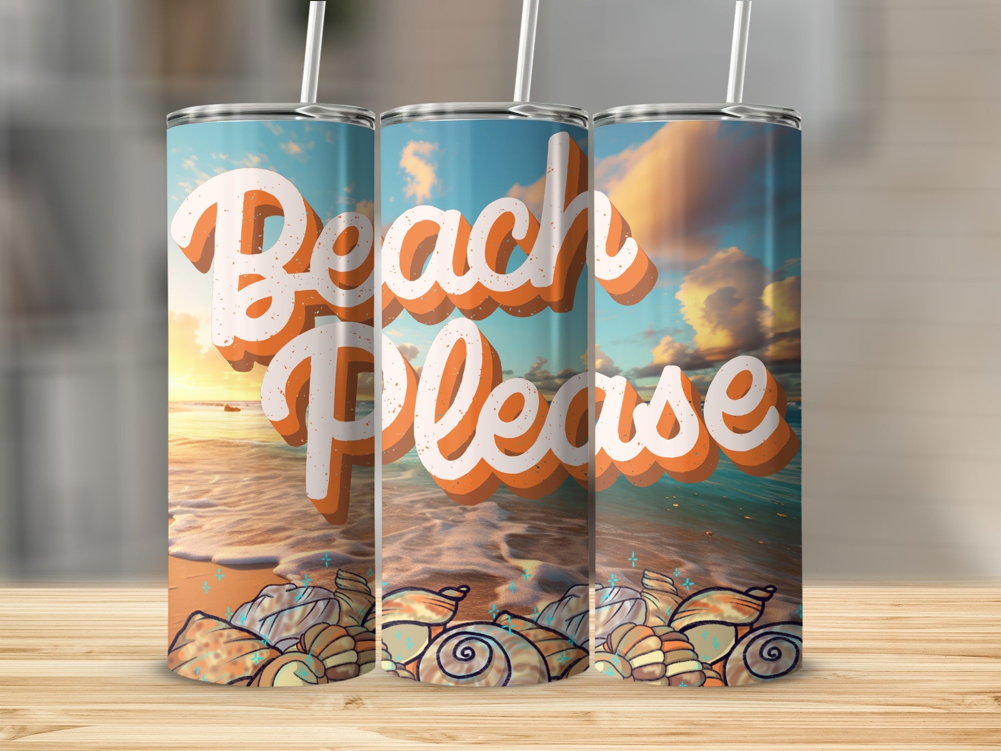 Beach Please tumbler with seaside design
