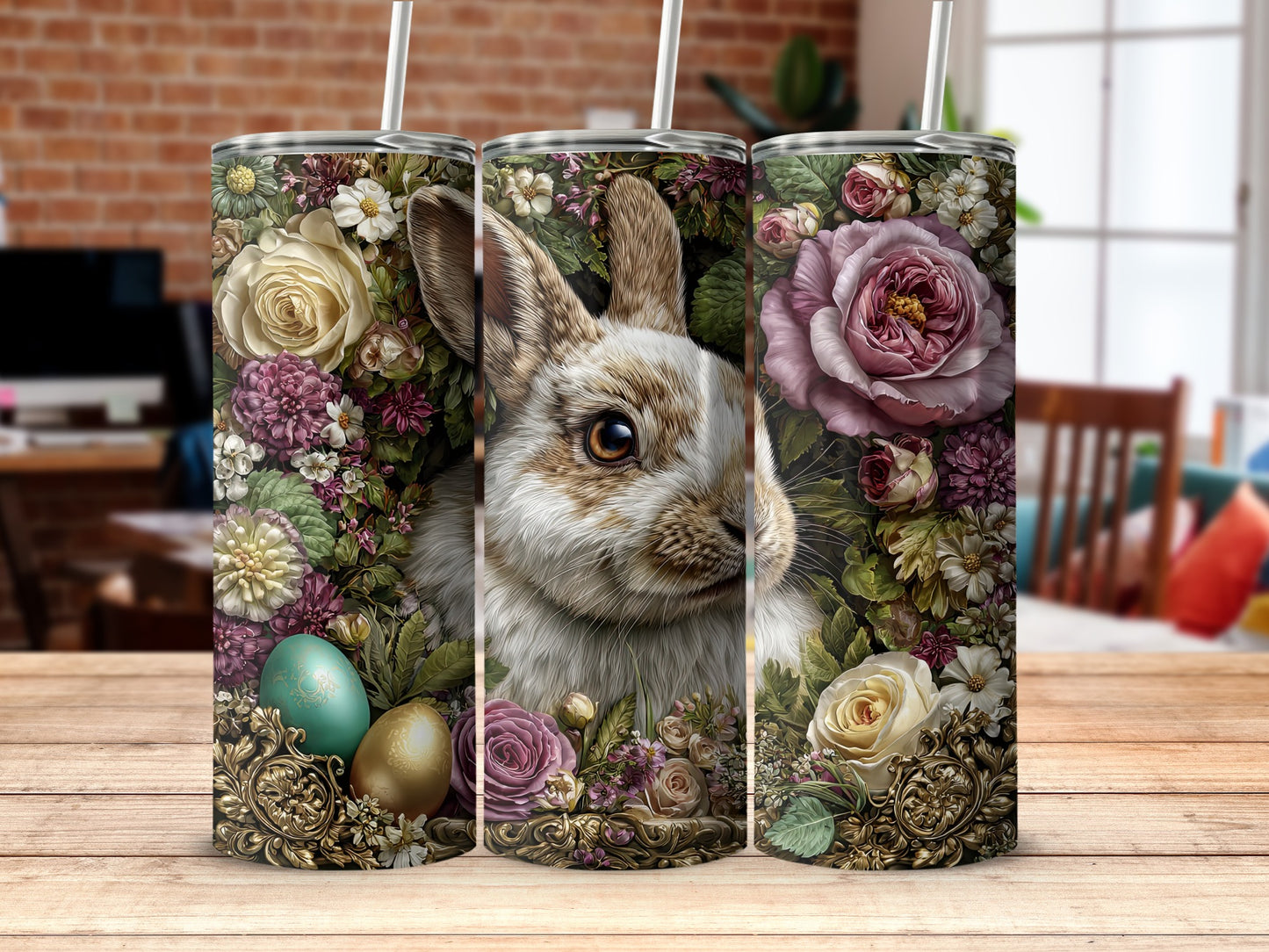 Floral Bunny Design with Eggs Decorative Tumbler